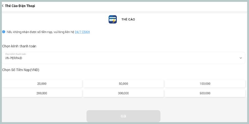 Nạp tiền nhanh chóng bằng thẻ cào